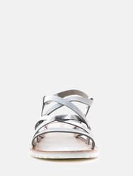 June Silver Strappy Flat Leather Sandals
