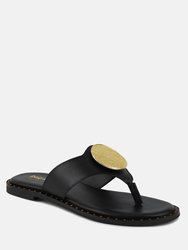 Kathleen Embellished Black Slip-On Thong Sandals - Black