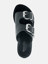 Kelly Black Flat Sandal with Buckle Straps
