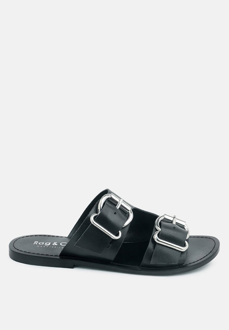 Kelly Black Flat Sandal with Buckle Straps