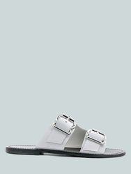Kelly White Flat Sandal With Buckle Straps