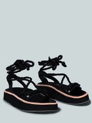 Kendall Strings Platform Leather Sandal in Black - Black