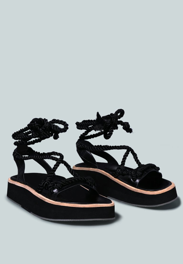 Kendall Strings Platform Leather Sandal in Black - Black