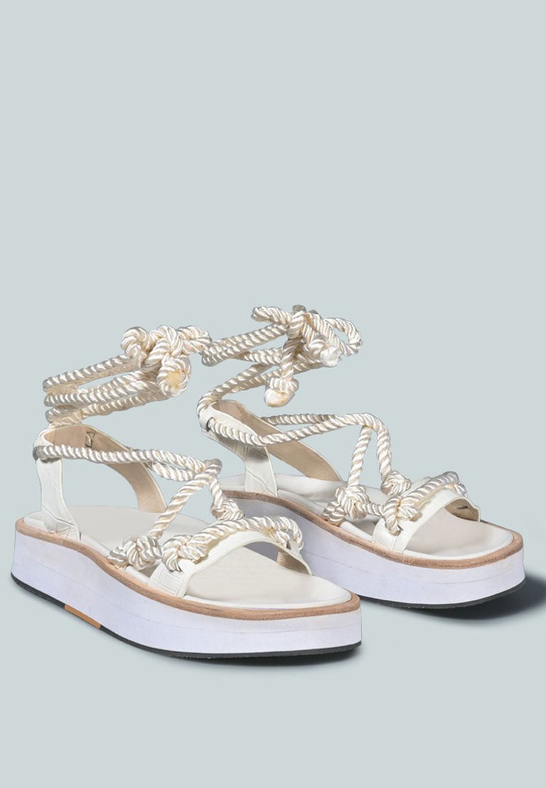 Kendall Strings Platform Leather Sandal - White