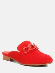 Krizia Chunky Chain Suede Slip On Mules In Red - Red