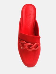Krizia Chunky Chain Suede Slip On Mules In Red
