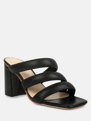 KYWE Black Textured Heel Chunky Strap Sandals - Black