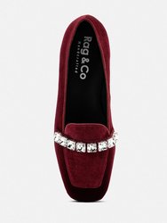 Lamington Diamante Embellished Velvet Loafers In Burgundy