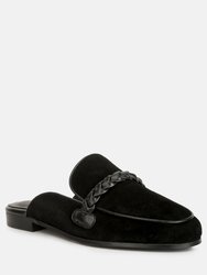 Lavinia Suede Leather Braided Detail Mules In Black - Black