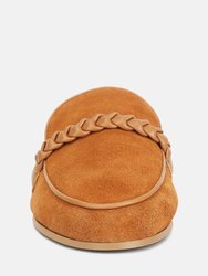 Lavinia Suede Leather Braided Detail Mules In Tan