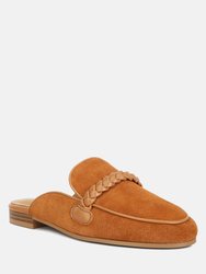 Lavinia Suede Leather Braided Detail Mules In Tan - Tan