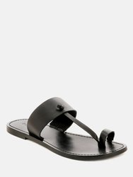 Leona Black Thong Flat Sandals - Black