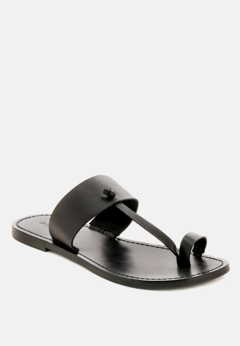 Leona Black Thong Flat Sandals - Black