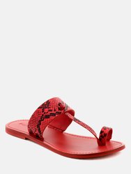 LEONA Snake Print Thong Flat Sandals - Snake