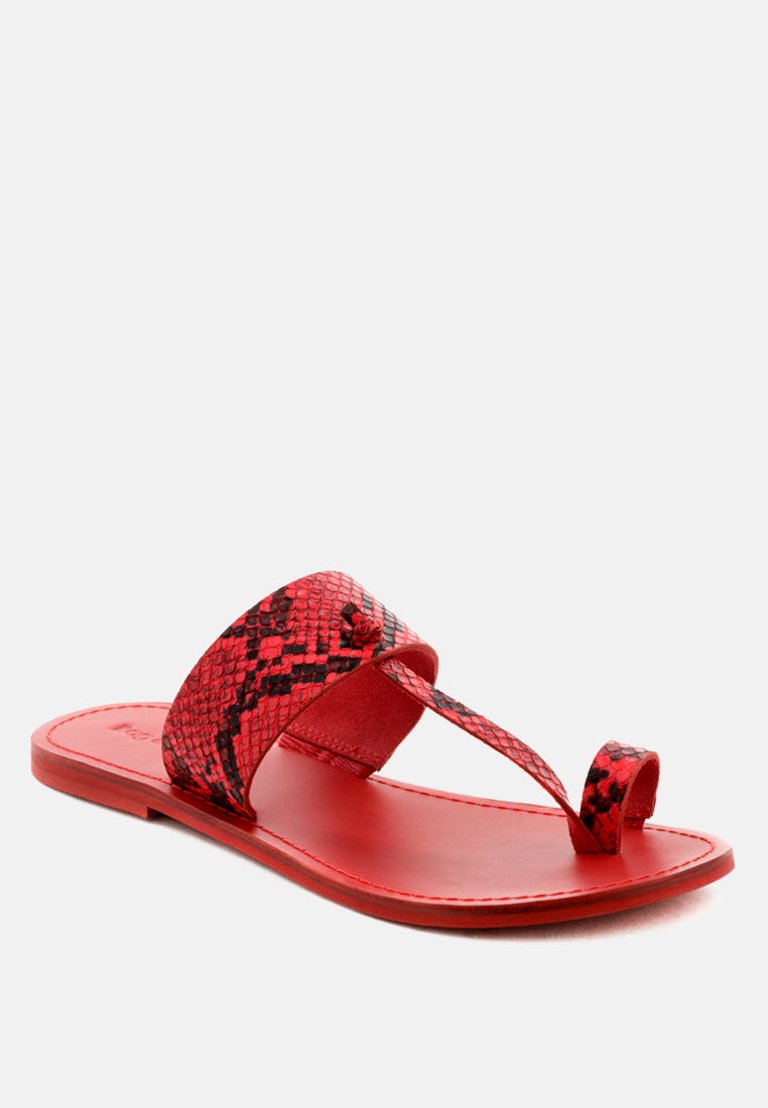 LEONA Snake Print Thong Flat Sandals - Snake