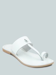 Leona White Thong Flat Sandals - White