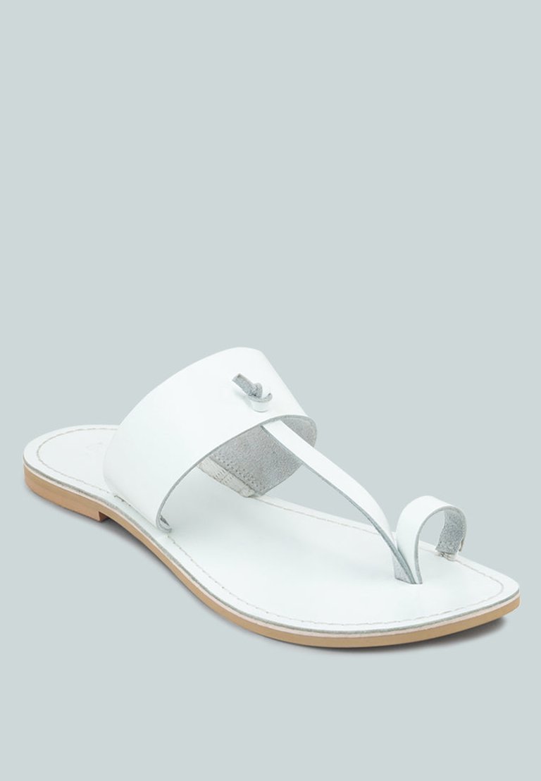 Leona White Thong Flat Sandals - White