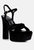 Liddel Black Velvet High Block Heeled Sandals - Black