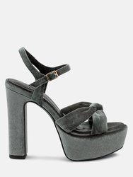 Liddel Grey Velvet High Block Heeled Sandals