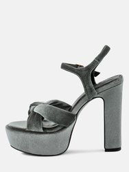 Liddel Grey Velvet High Block Heeled Sandals