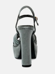 Liddel Grey Velvet High Block Heeled Sandals