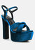 Liddel Royal Blue Velvet High Block Heeled Sandals - Royal Blue
