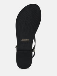 Madeline Black Flat Thong Sandals