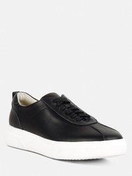 Magull Solid Lace Up Leather Sneakers In Black - Black
