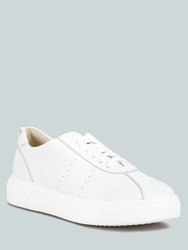 Magull Solid Lace Up Leather Sneakers In White - White