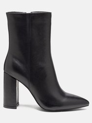 Margen Ankle High Pointed Toe Block Heeled Boot - Black