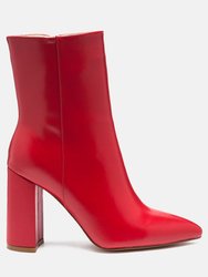 Margen Ankle High Pointed Toe Block Heeled Boot - Red