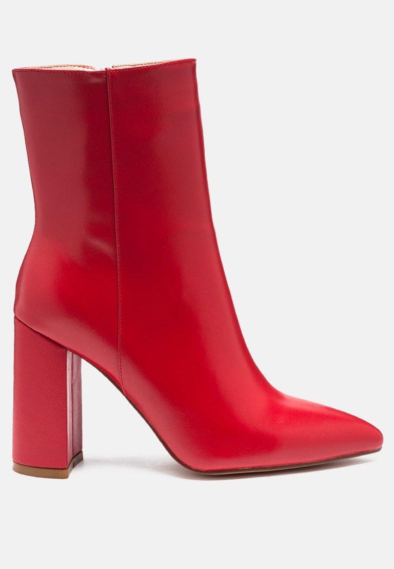 Margen Ankle High Pointed Toe Block Heeled Boot - Red