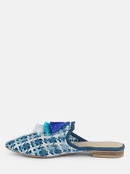 Mariana Blue Woven Flat Mules with Tassels