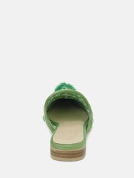 Mariana Green Woven Flat Mules With Tassels