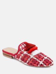 Mariana Red Woven Flat Mules With Tassels - Red
