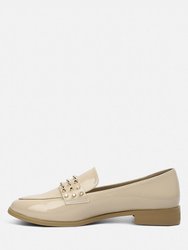 Meanbabe Semicasual Stud Detail Patent Loafers In Beige