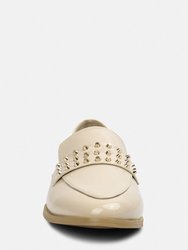 Meanbabe Semicasual Stud Detail Patent Loafers In Beige