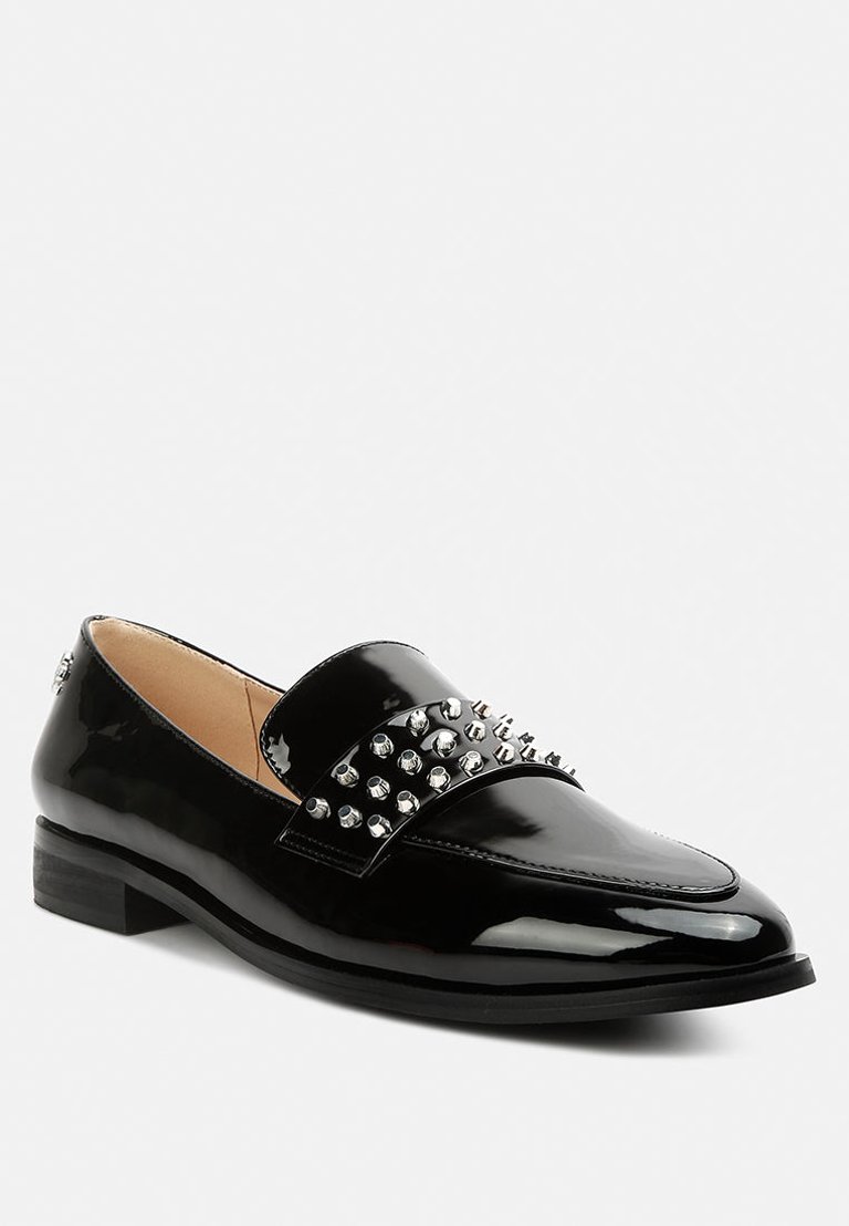 Meanbabe Semicasual Stud Detail Patent Loafers In Black - Black