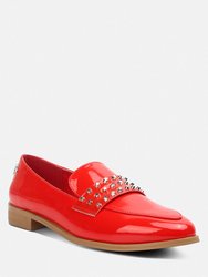Meanbabe Semicasual Stud Detail Patent Loafers In Red - Red