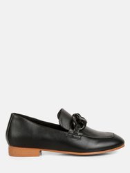 Merva Chunky Chain Leather Loafers In Black