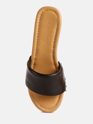 Minny Textured Heel Leather Slip On Sandals In Black