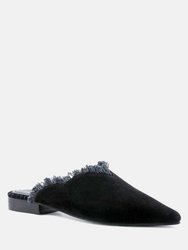 Molly Black Frayed Leather Mules - Black
