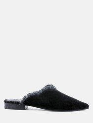 Molly Black Frayed Leather Mules