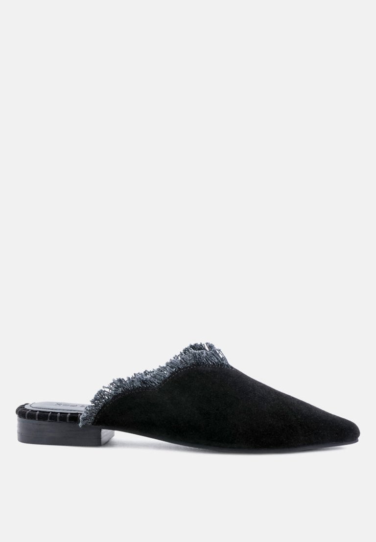 Molly Black Frayed Leather Mules