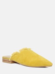 Molly Mustard Frayed Leather Mules - Mustard