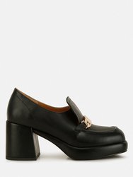 Morgan Metallic Embellishment Leather Platform Loafers In Black - Black