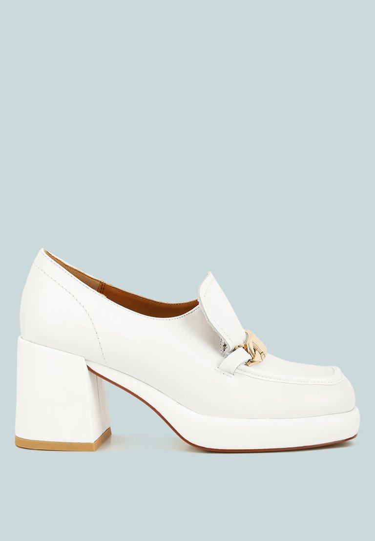 Morgan Metallic Embellishment Leather Platform Loafers In White - White