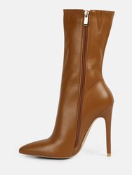 Nagini Over Ankle Pointed Toe High Heeled Boot In Tan