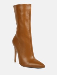 Nagini Over Ankle Pointed Toe High Heeled Boot In Tan - Tan