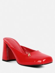 Neoplast Red Patent PU Block Heeled Mules Sandals - Red